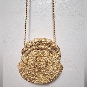 Grace Chuang Vintage Evening Crossbody Purse Gold  Crinkle 7"x8"